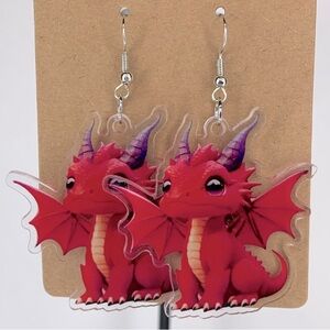 BOGO NWT BOUTIQUE STYLE HANDMADE Dragon Fun 2D Acrylic Dangle Earrings